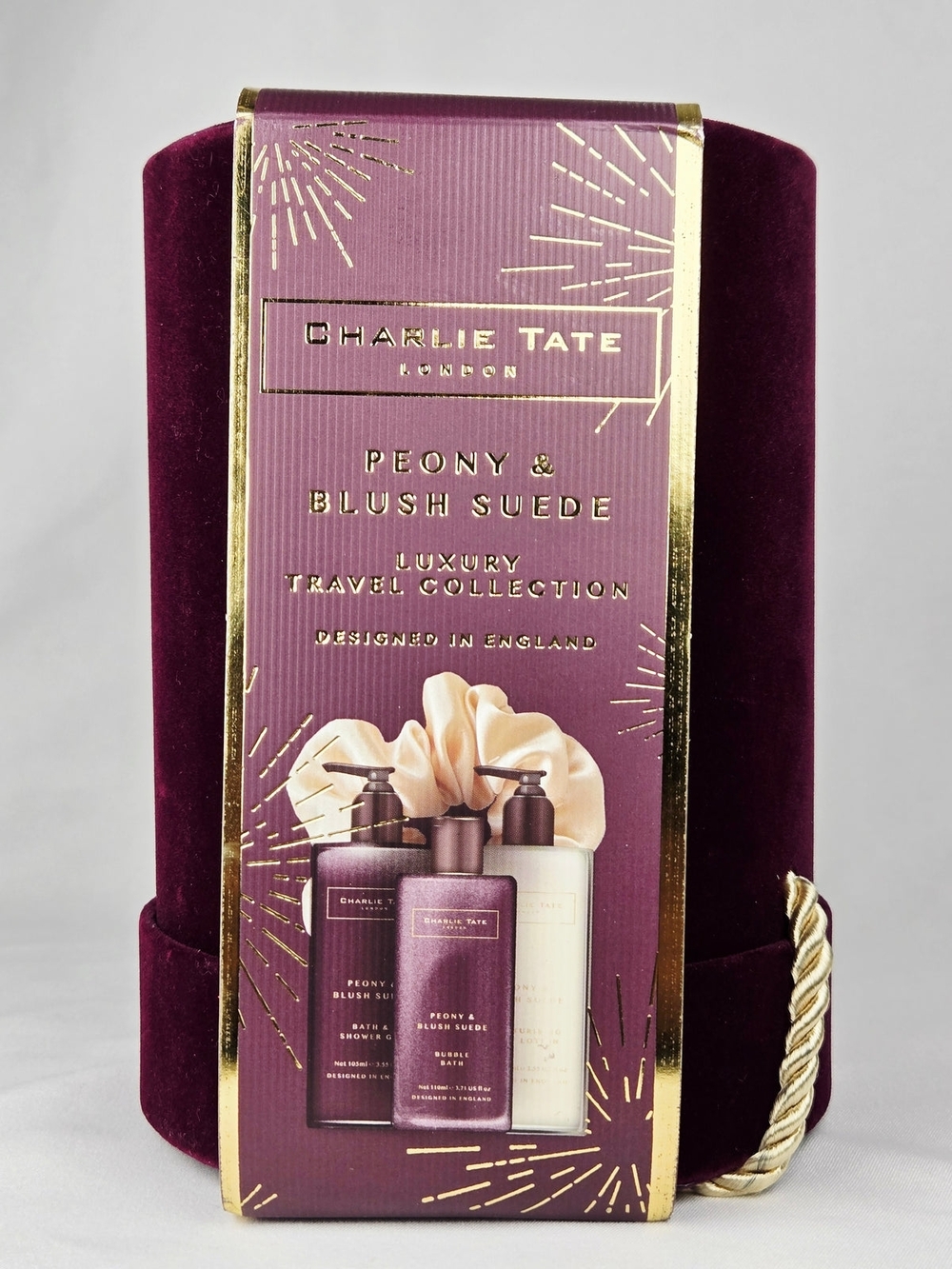 Charlie Tate London Peony & Blush Suede Travel Gift Set Bath Body Scrunchie